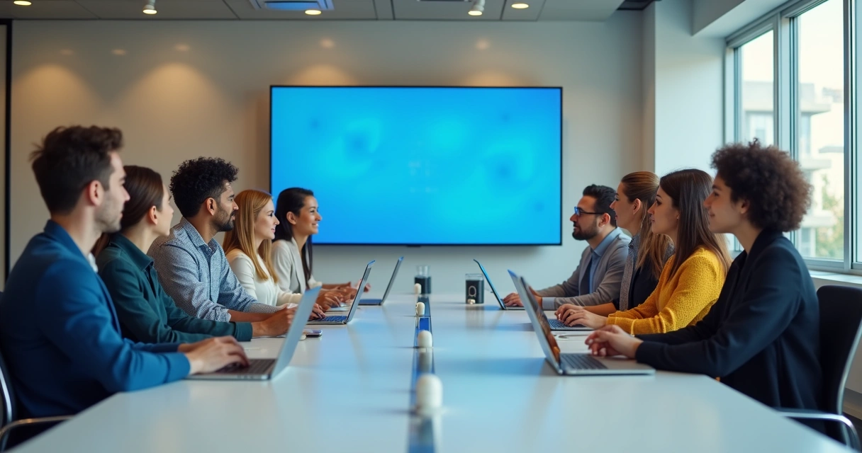 Colaboradores participando de integração online por videoconferência 