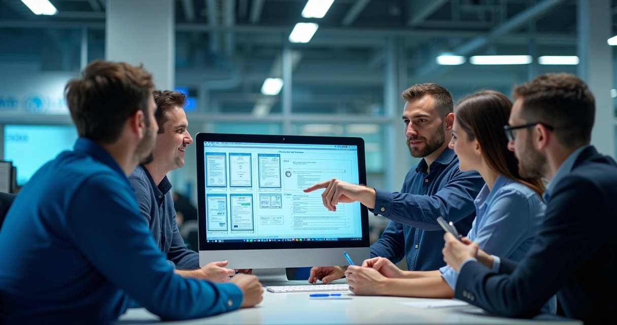 Colaboradores revisando prontuário eletrônico num computador 