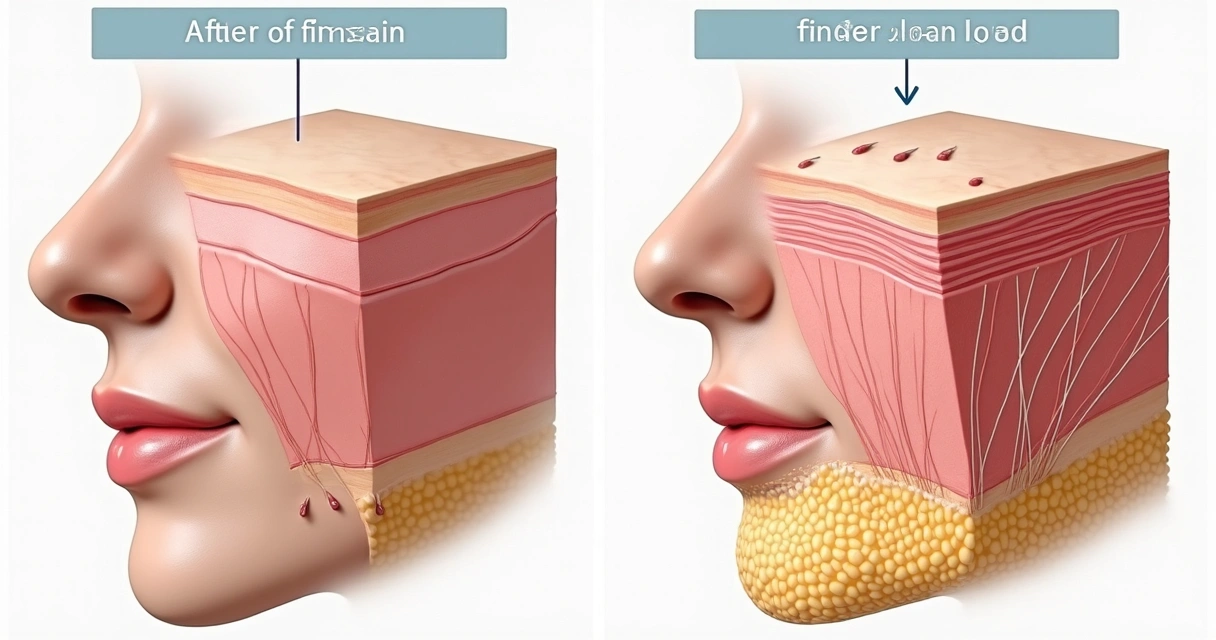 Ilustração mostrando estímulo de colágeno na pele facial 