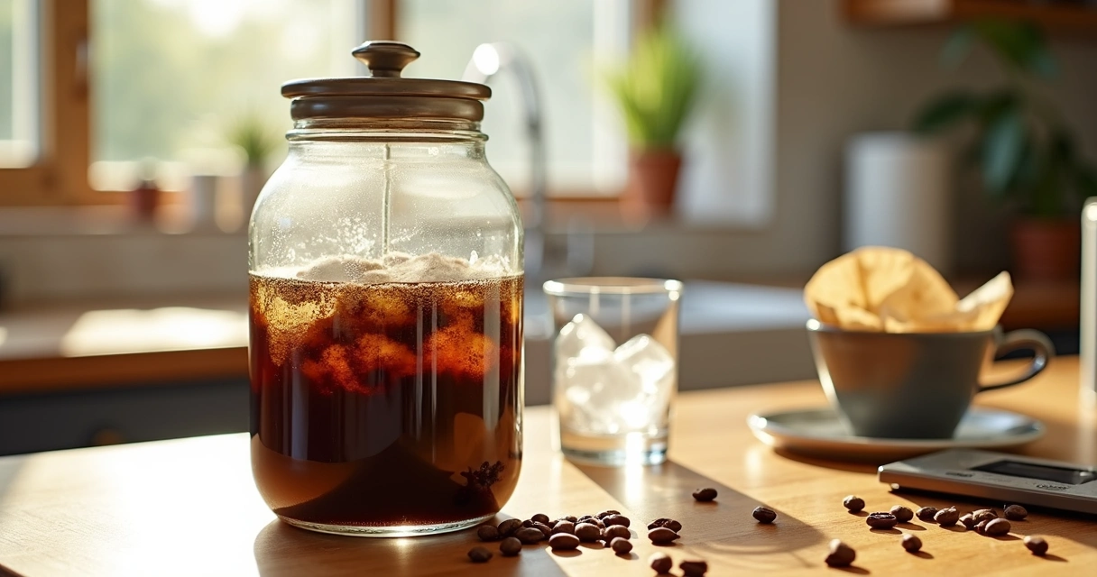 Jarra com café sendo preparado para cold brew 