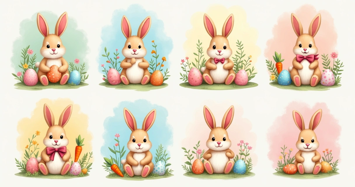Coleção de ilustrações de coelho para linhas de Páscoa com fundos variados 