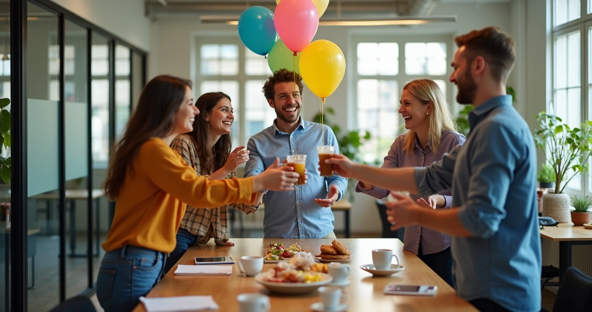Colegas de trabalho comemorando pequena conquista 