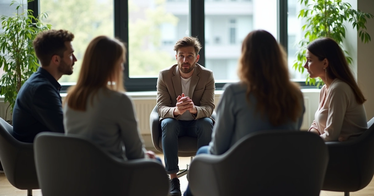 Equipes de trabalho conversando com expressões reflexivas, como em uma constelação sistêmica