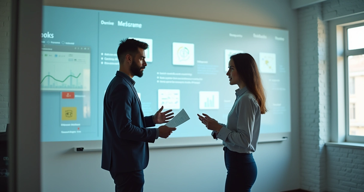 Colegas conversando e trocando feedback em ambiente moderno de escritório 