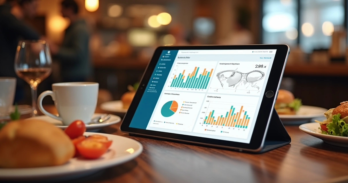 Tela de relatório de vendas e dados de clientes em ambiente de restaurante 