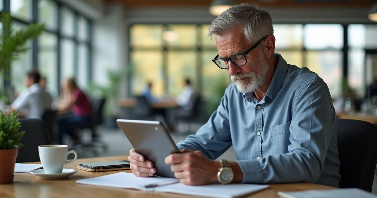 Funcionário utilizando tablet para responder pesquisa de riscos psicossociais