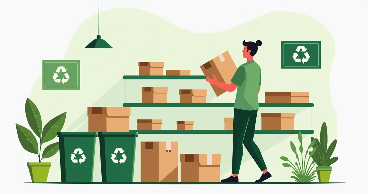 Funcionário de uma loja online organizando embalagens retornadas em uma estação de coleta.