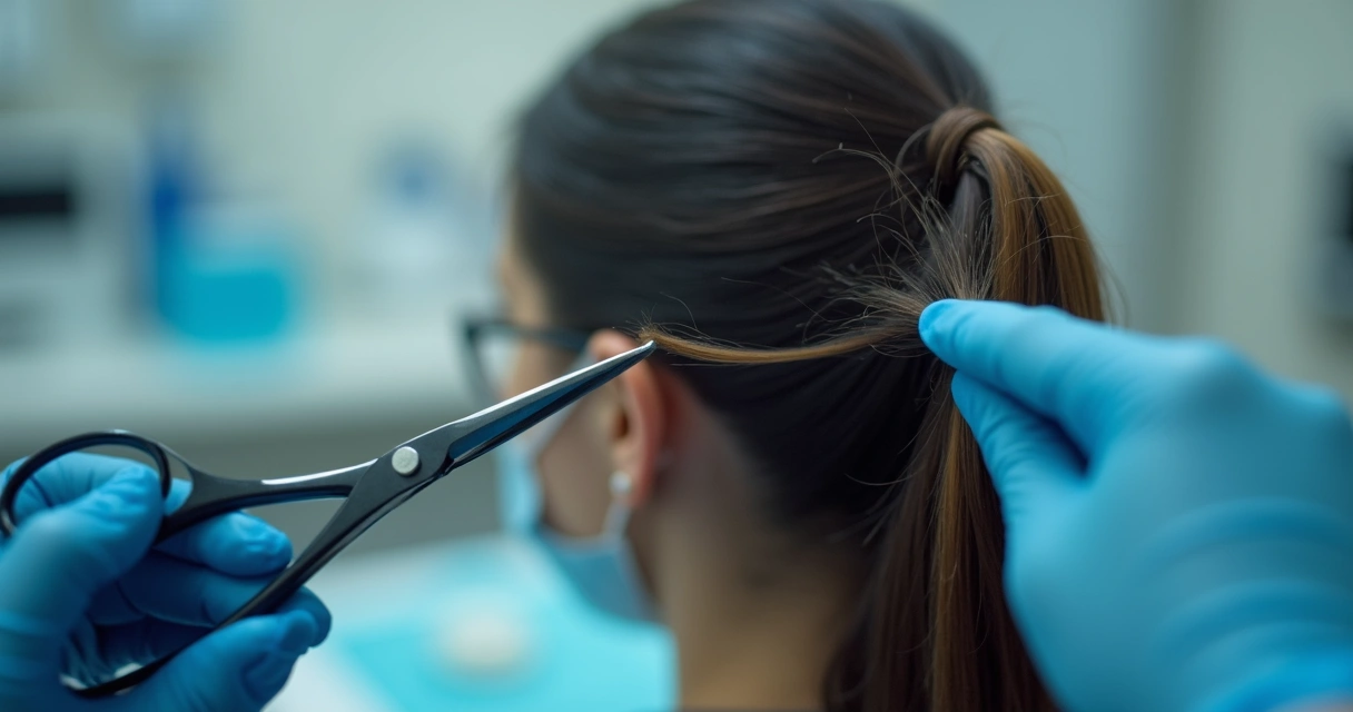 Cabelo sendo cortado para exame toxicológico 