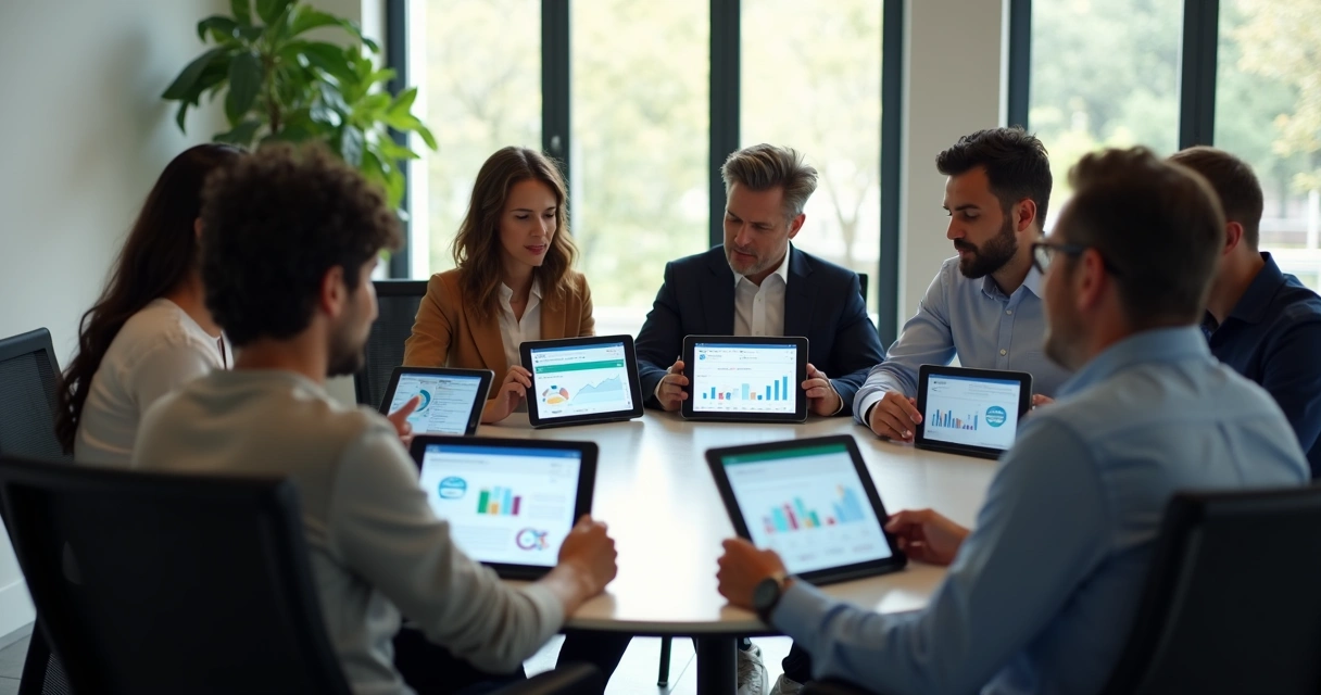 Equipe coletando feedback de clientes em ambiente moderno 