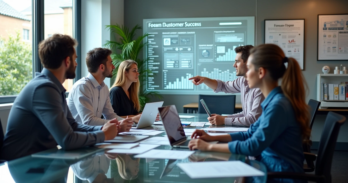 Equipe de vendas analisando feedbacks de clientes em reuniões com gráficos e anotações 