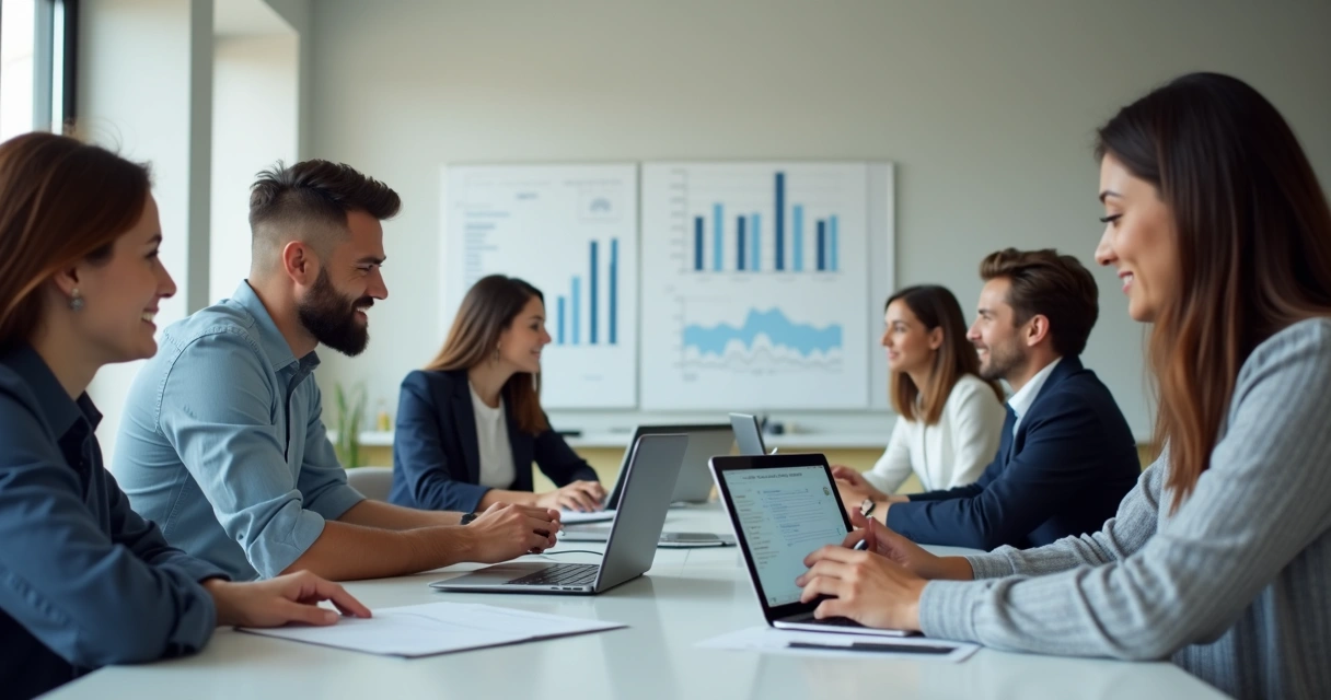 Funcionário preenchendo formulário digital em uma sala de reuniões moderna 