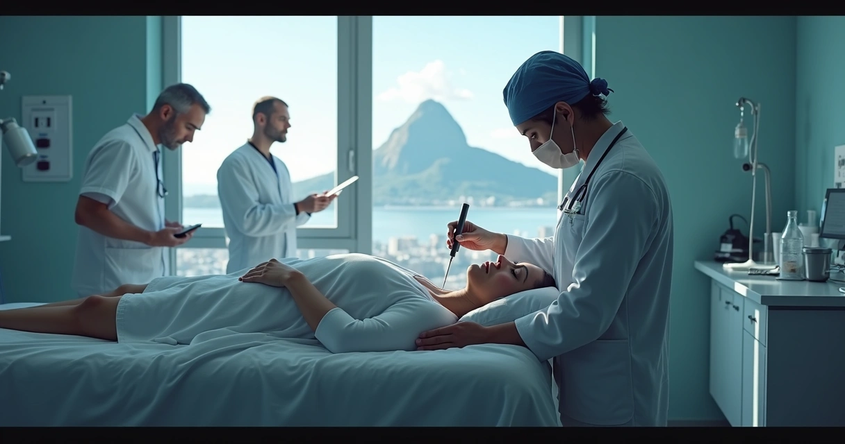 Punção de medula óssea realizada na bacia do paciente, em ambiente hospitalar 