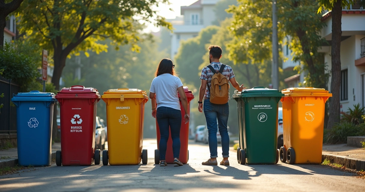 Moradores realizando coleta seletiva em área urbana 