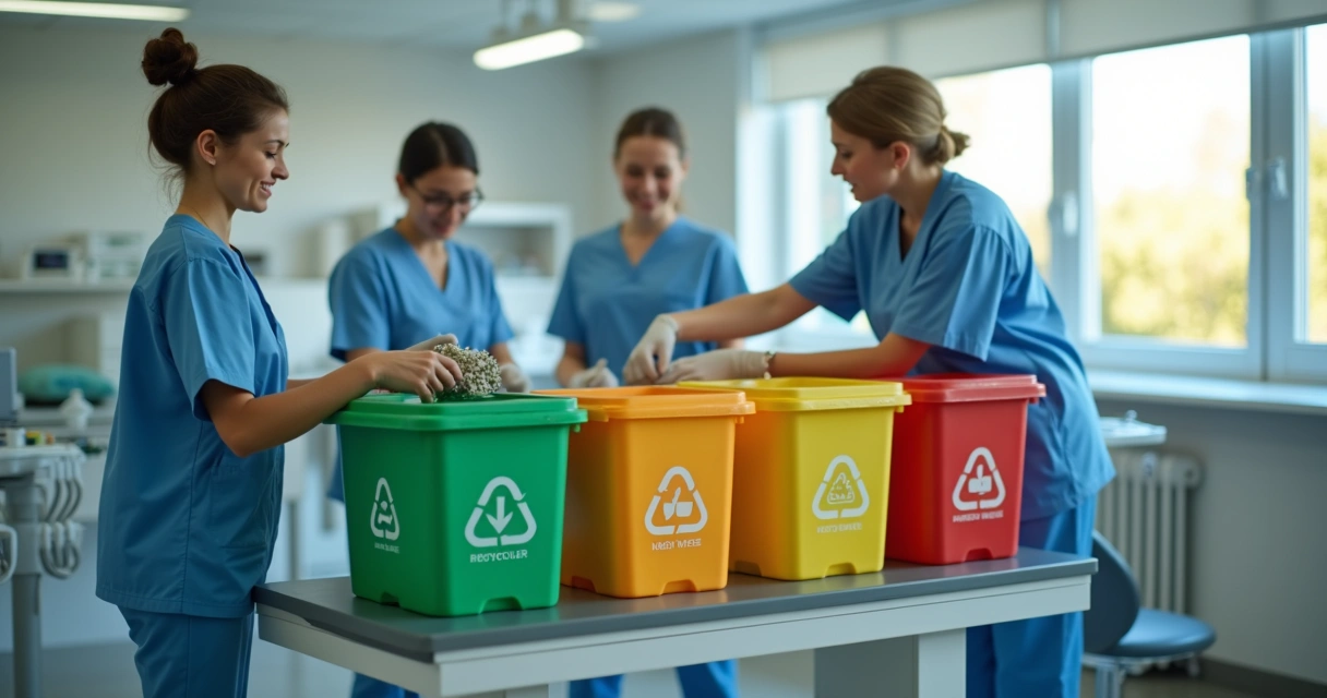 Equipe reúne-se para separar resíduos em estação de reciclagem na clínica 