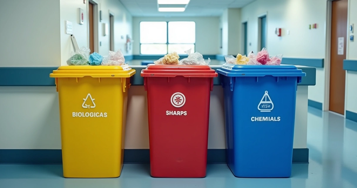 Coleta seletiva com recipientes para hospital 