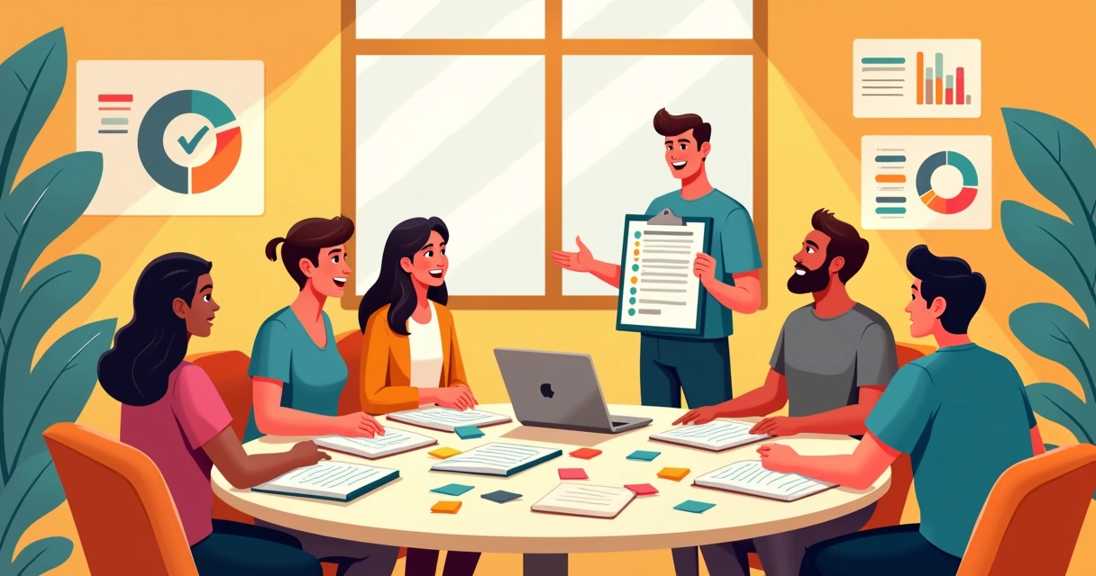 Grupo diversificado colaborando em um ambiente descontraído para coletar feedback de clientes.