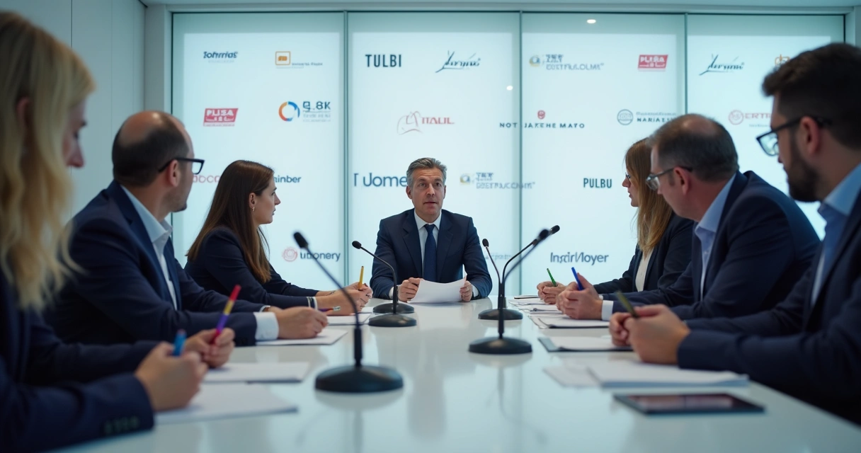 Coletiva de imprensa com porta-voz lendo nota 