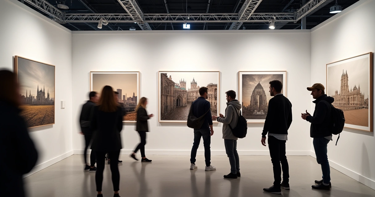 Grupo de fotógrafos em exposição coletiva em feira 