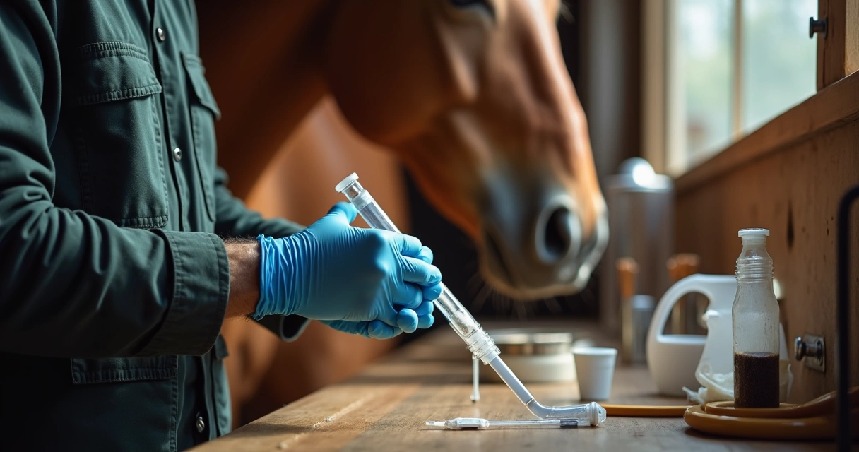 Coletor de sêmen segurando tubo em haras 