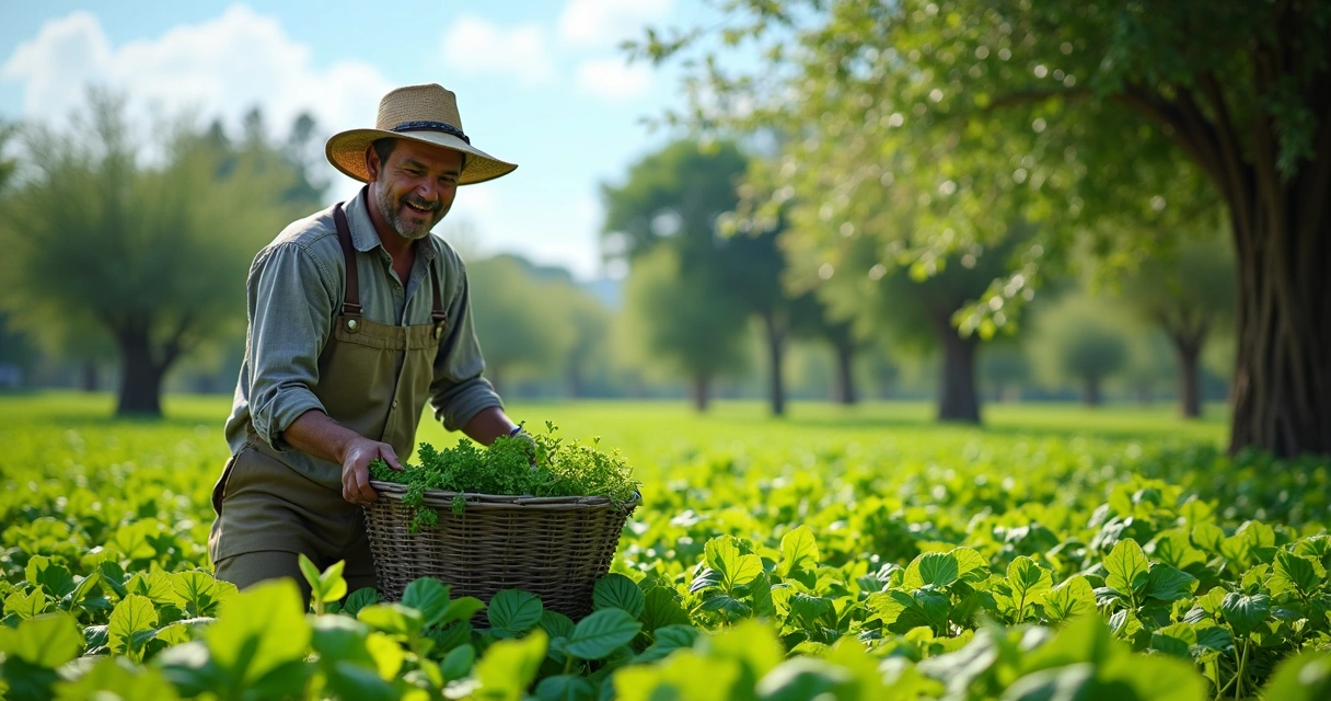Colheita de folhas de moringa frescas 