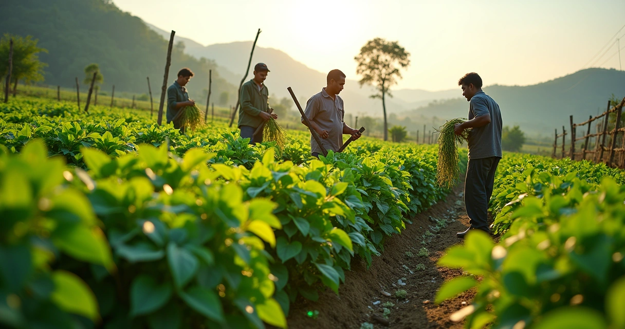 Colheita de plantas de moringa ainda verdes