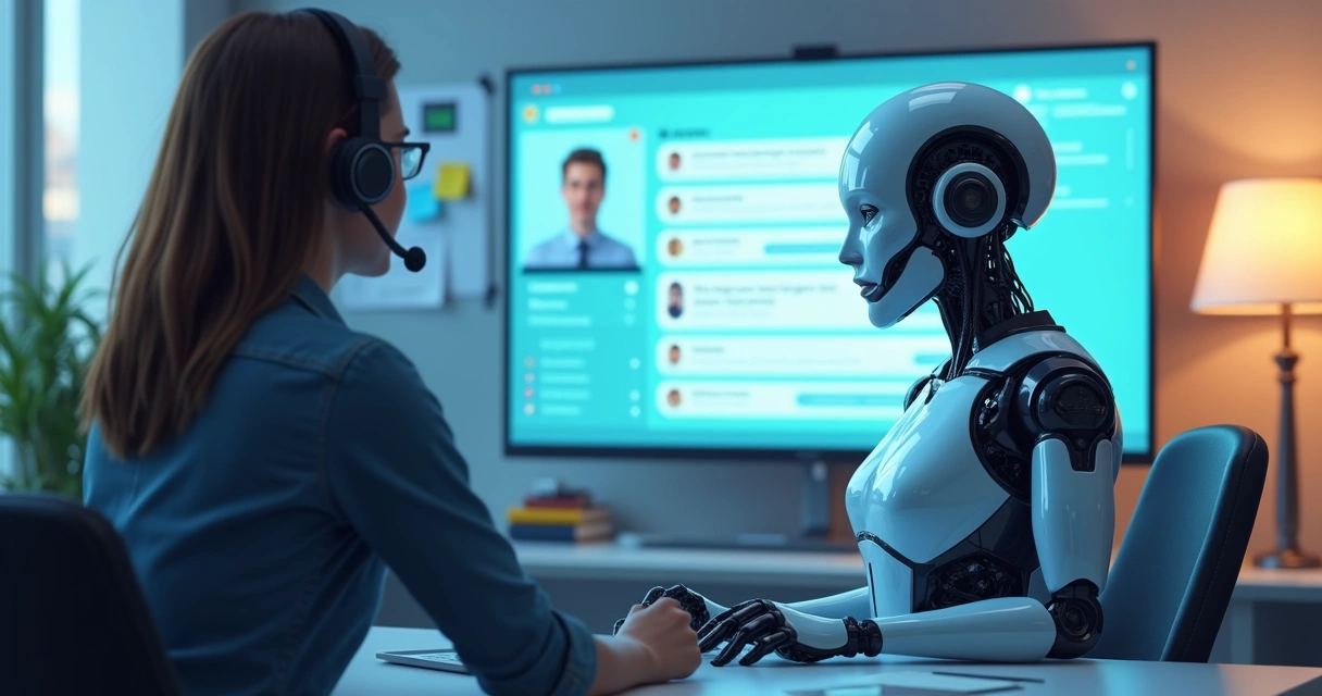 Colaborador e chatbot interagindo em ambiente de suporte 