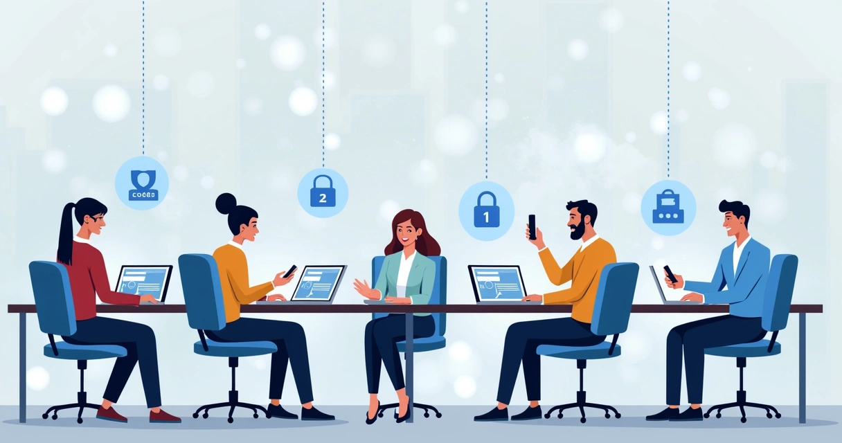 Time de colaboradores digitando códigos MFA na empresa 