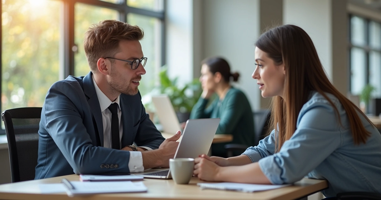Two colleagues engaged in deep listening in modern workspace 