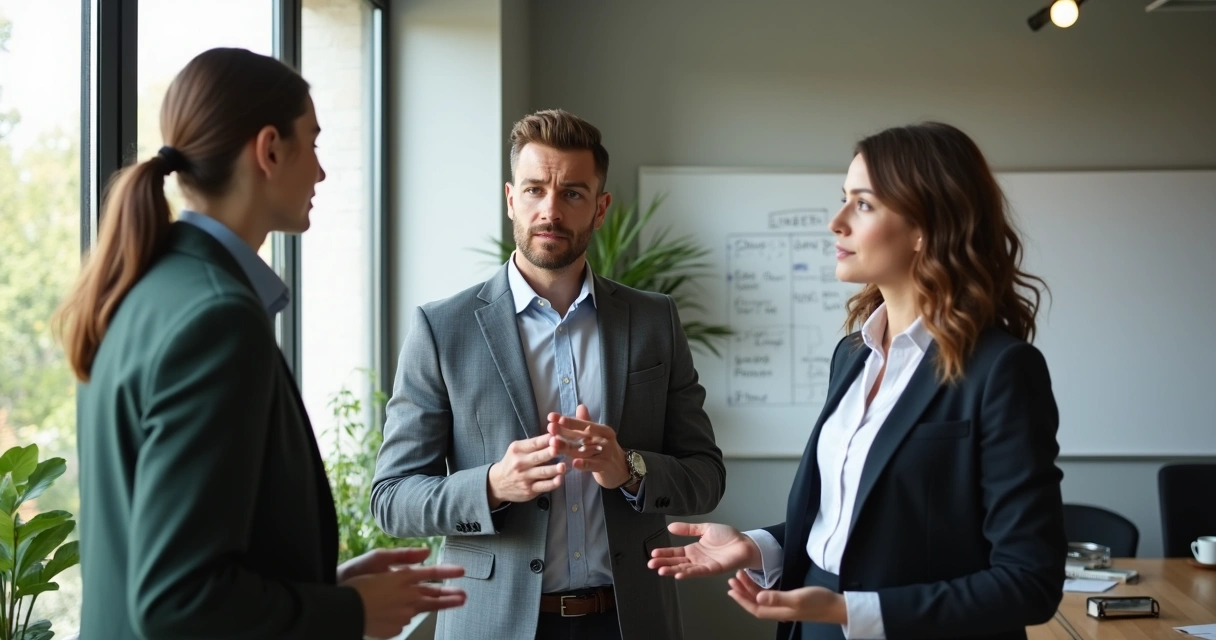 Colleagues in an office, having a sincere face-to-face conversation