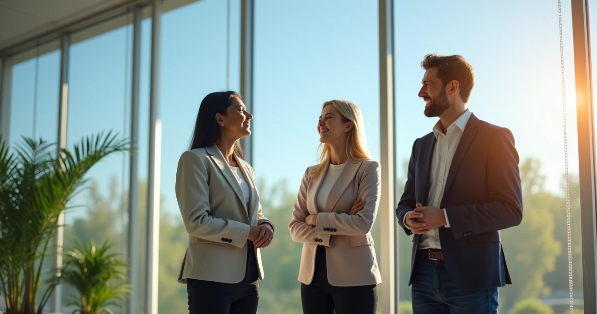 Colleagues taking a micro-break together in office 