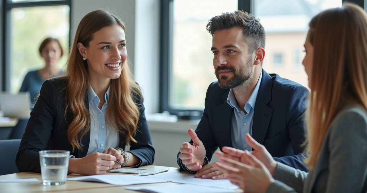Colleagues supporting each other during a meeting 