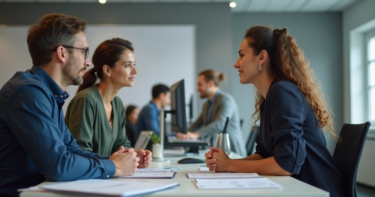 Two colleagues sharing silent understanding at work 
