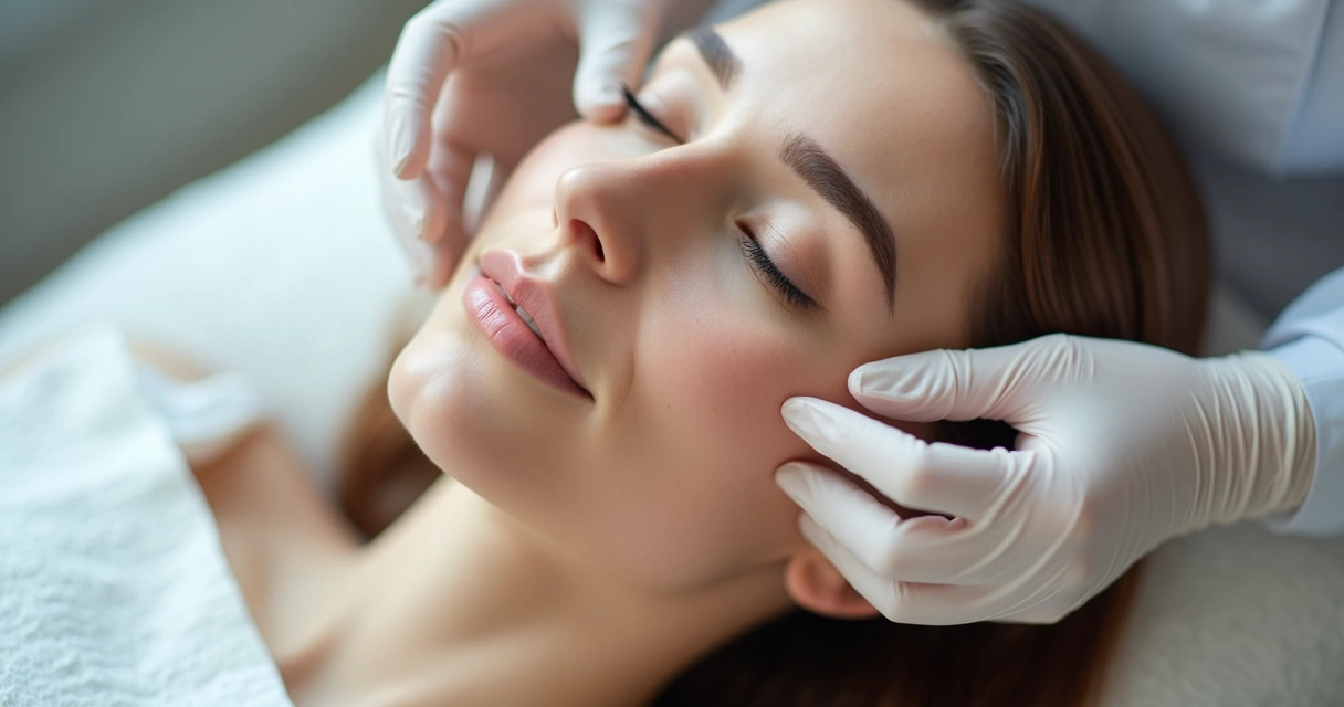Aplicação de fios de PDO no rosto com profissional usando luvas