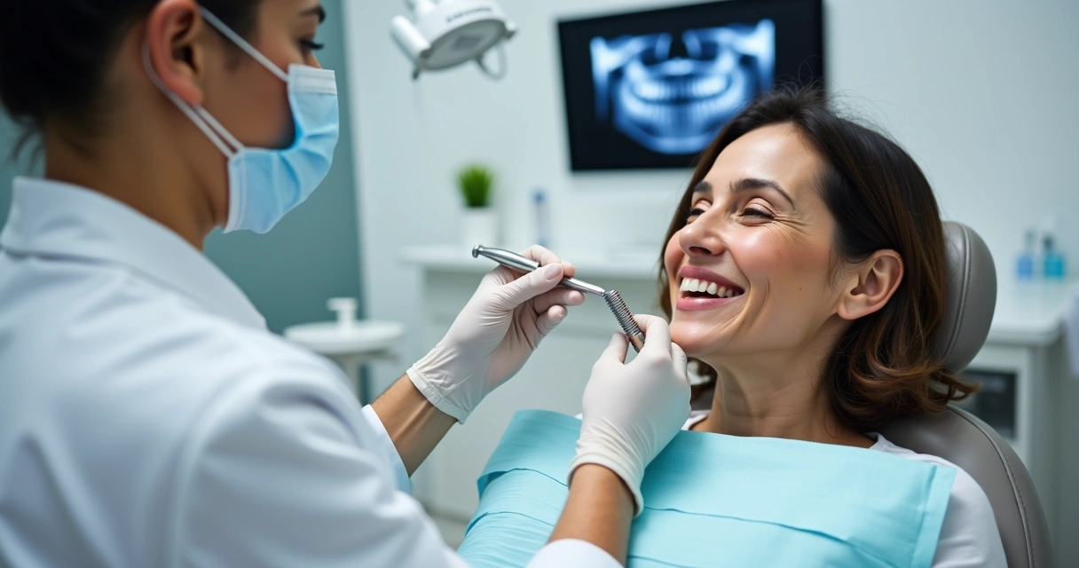 Paciente em consultório recebendo implante dentário 