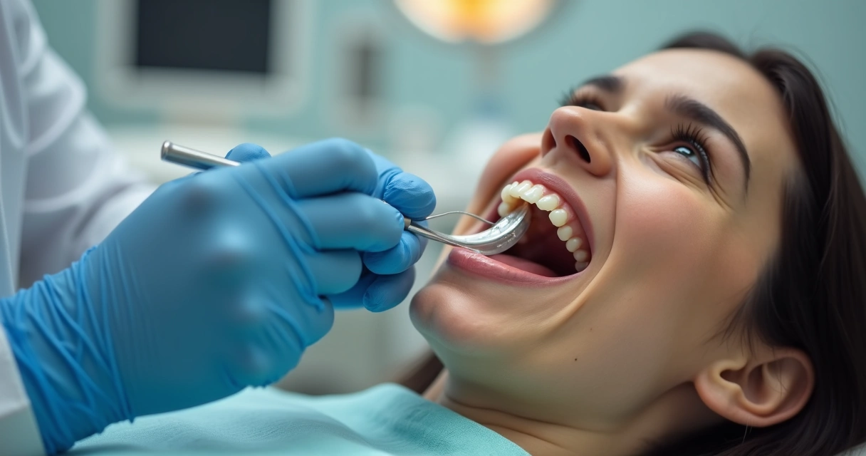 Dentista ajustando prótese flexível na boca de paciente 