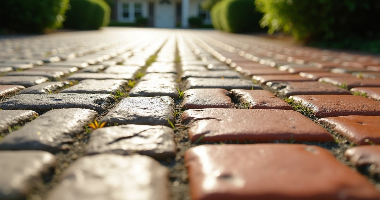 Paver stones with faded color and vibrant color contrast