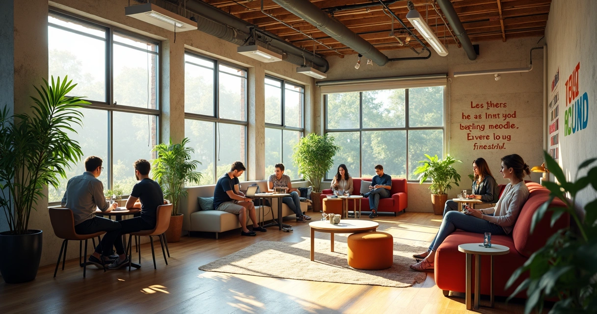 Creative workspace with people in discussion 