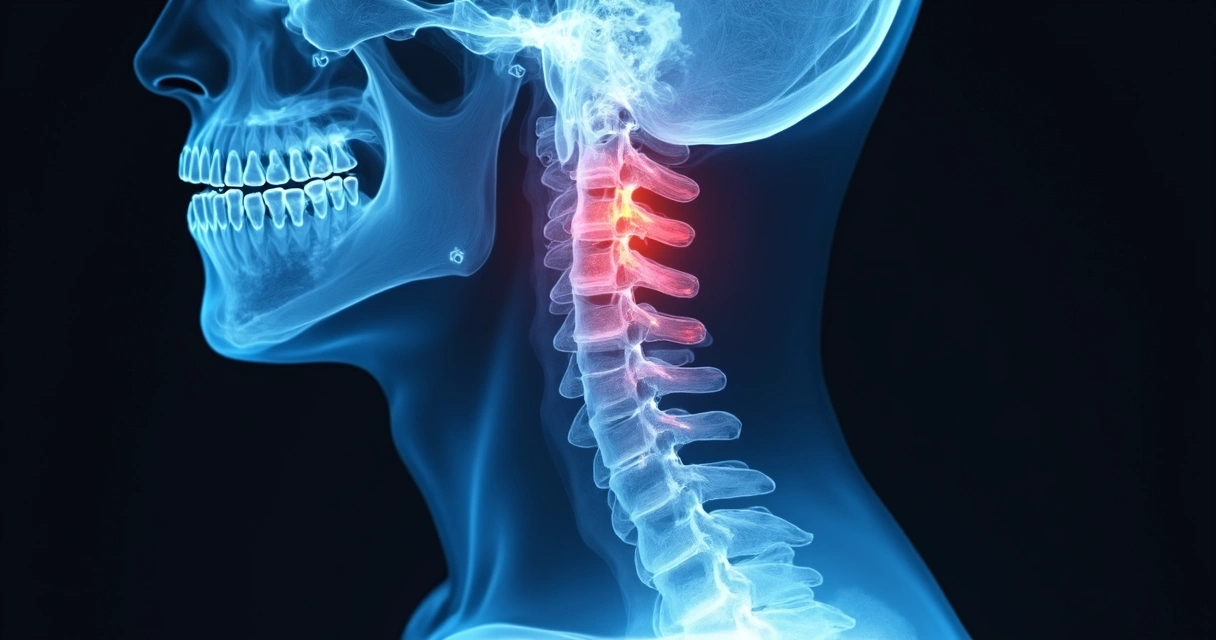 Raio-x mostrando coluna cervical e alteração degenerativa 