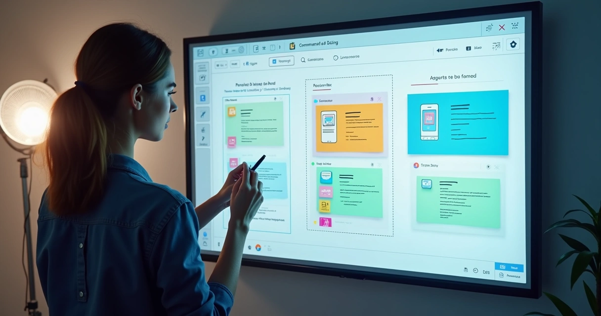 Variações de projetos geradas por IA em quadro branco interativo