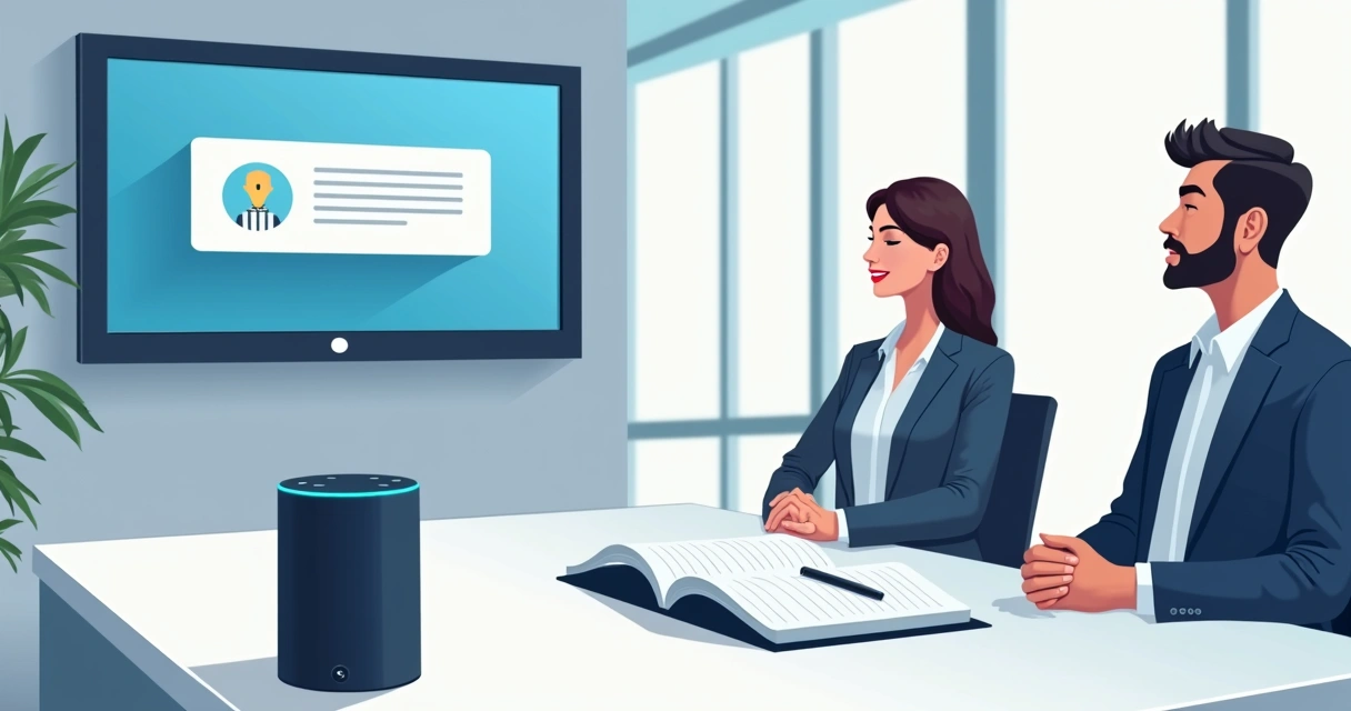 Profissional faz comando de voz para Alexa em escritório 