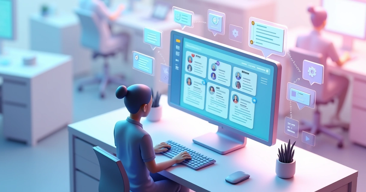 Gestor cria comandos de IA para equipe em painel de tarefas digitais 