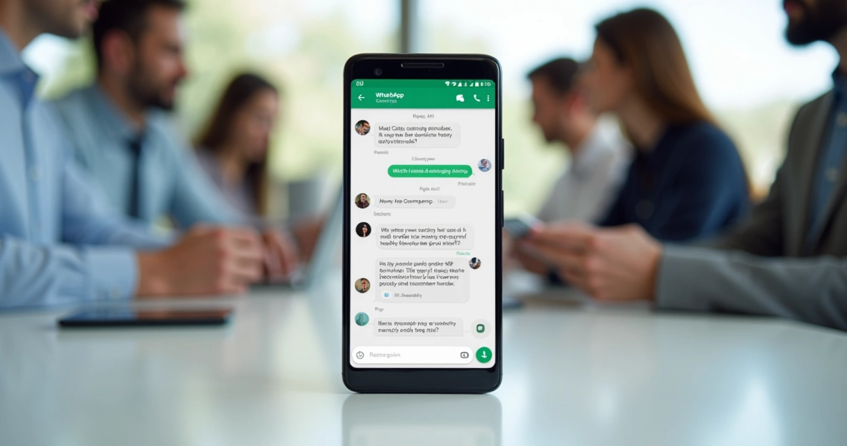 Interface de grupo de WhatsApp com mensagens automáticas sendo enviadas 