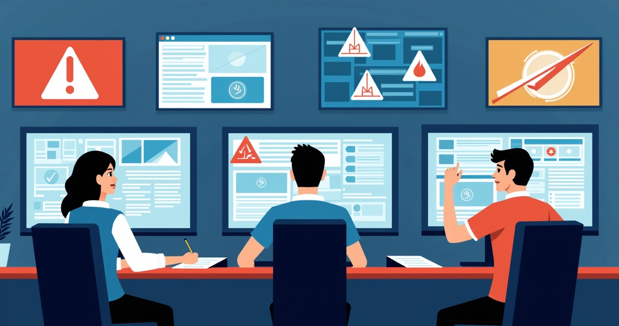 Equipe de campanha monitorando notícias falsas em várias telas de computador