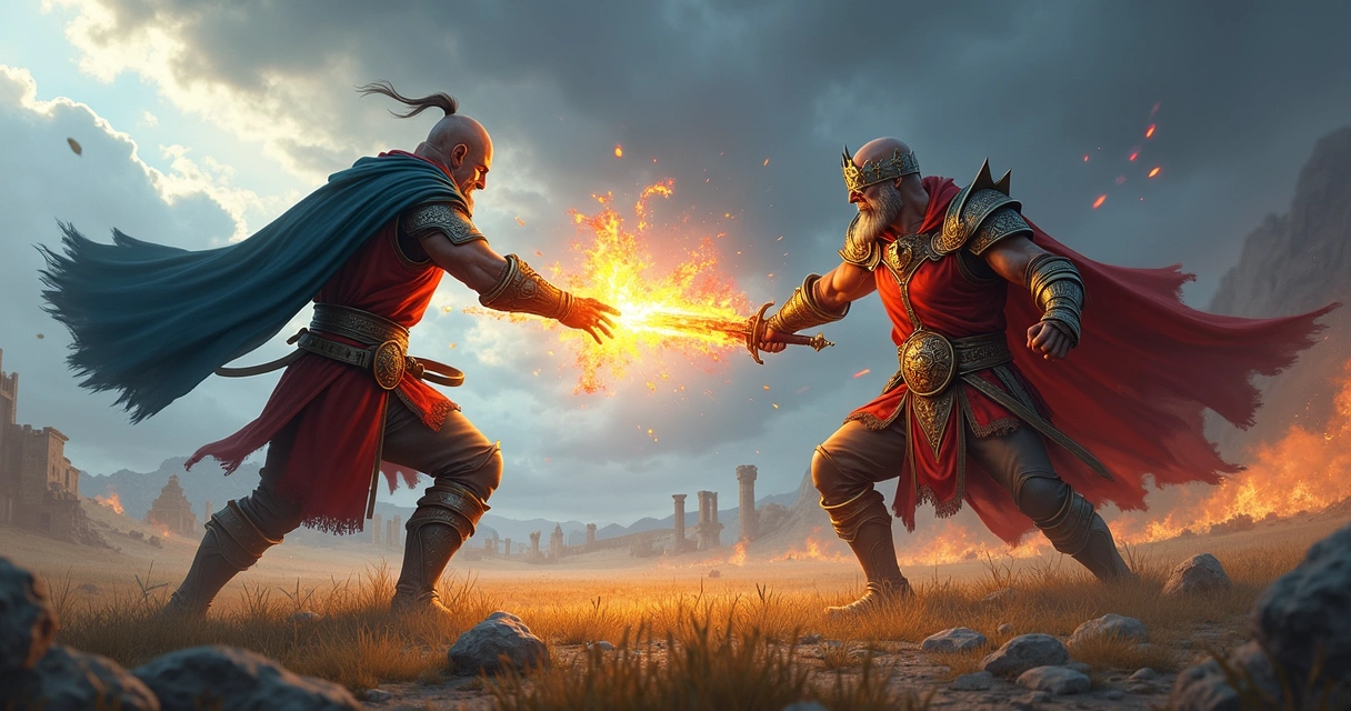 Dois personagens em batalha PvP no Tibia em ambiente medieval com magias e armas visíveis 