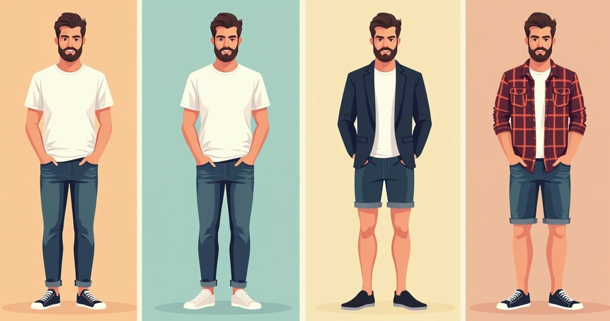 Homem mostrando variações de looks com camiseta sem estampa