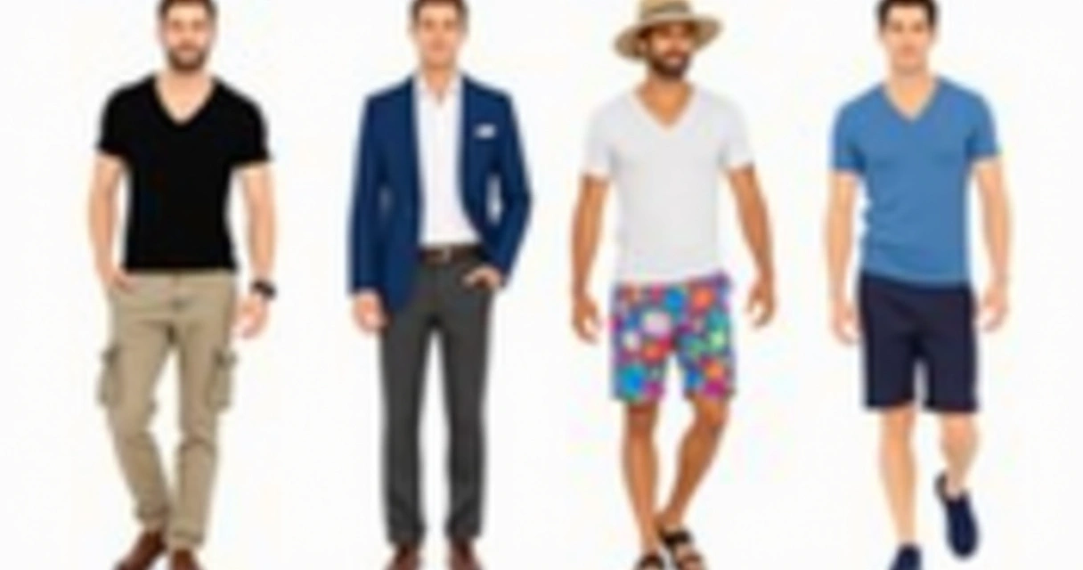 Homens com camiseta gola V slim em diferentes estilos e acessórios