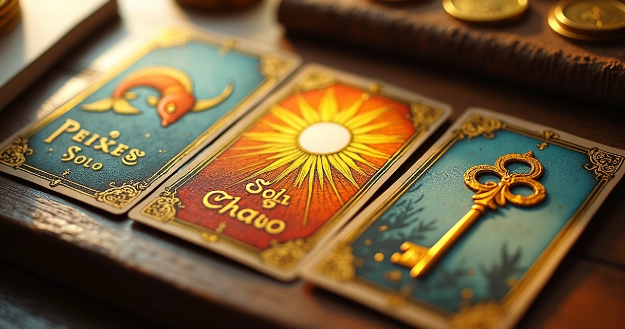 Cominação de cartas Peixes, Sol e Chave do baralho cigano 