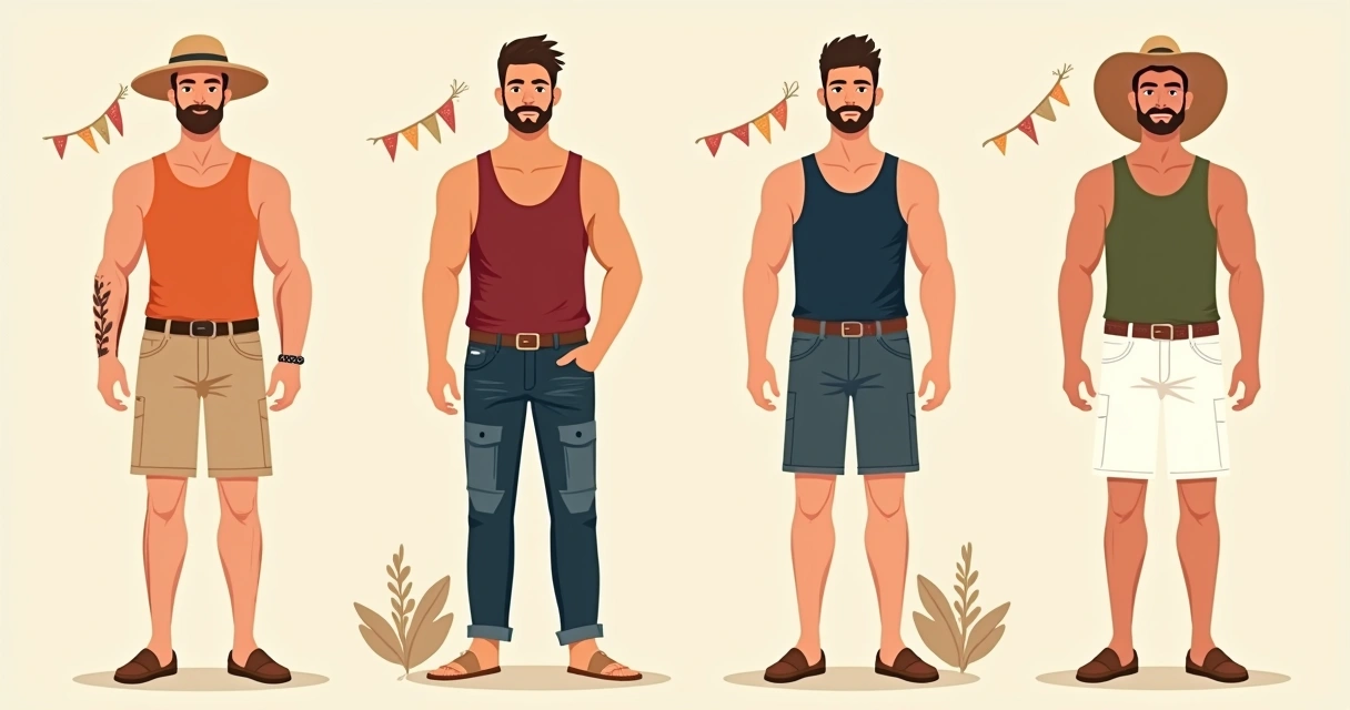 Combinações de regatas masculinas com cores juninas