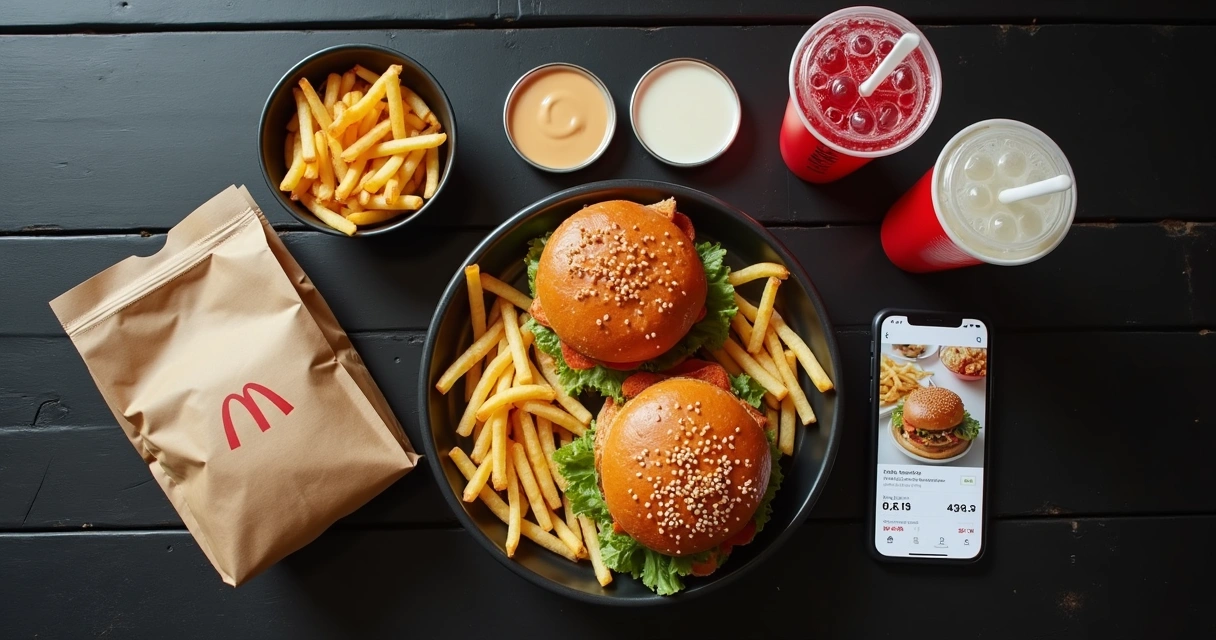 Combo de delivery bem apresentado em mesa escura
