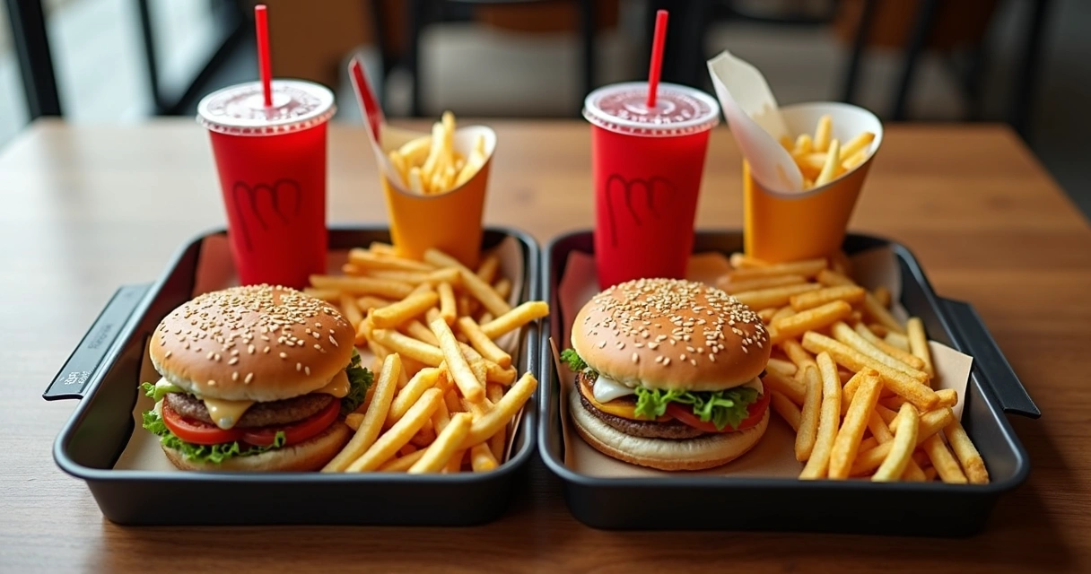 Combinação de fast food oferecendo upgrade no tamanho do pedido 